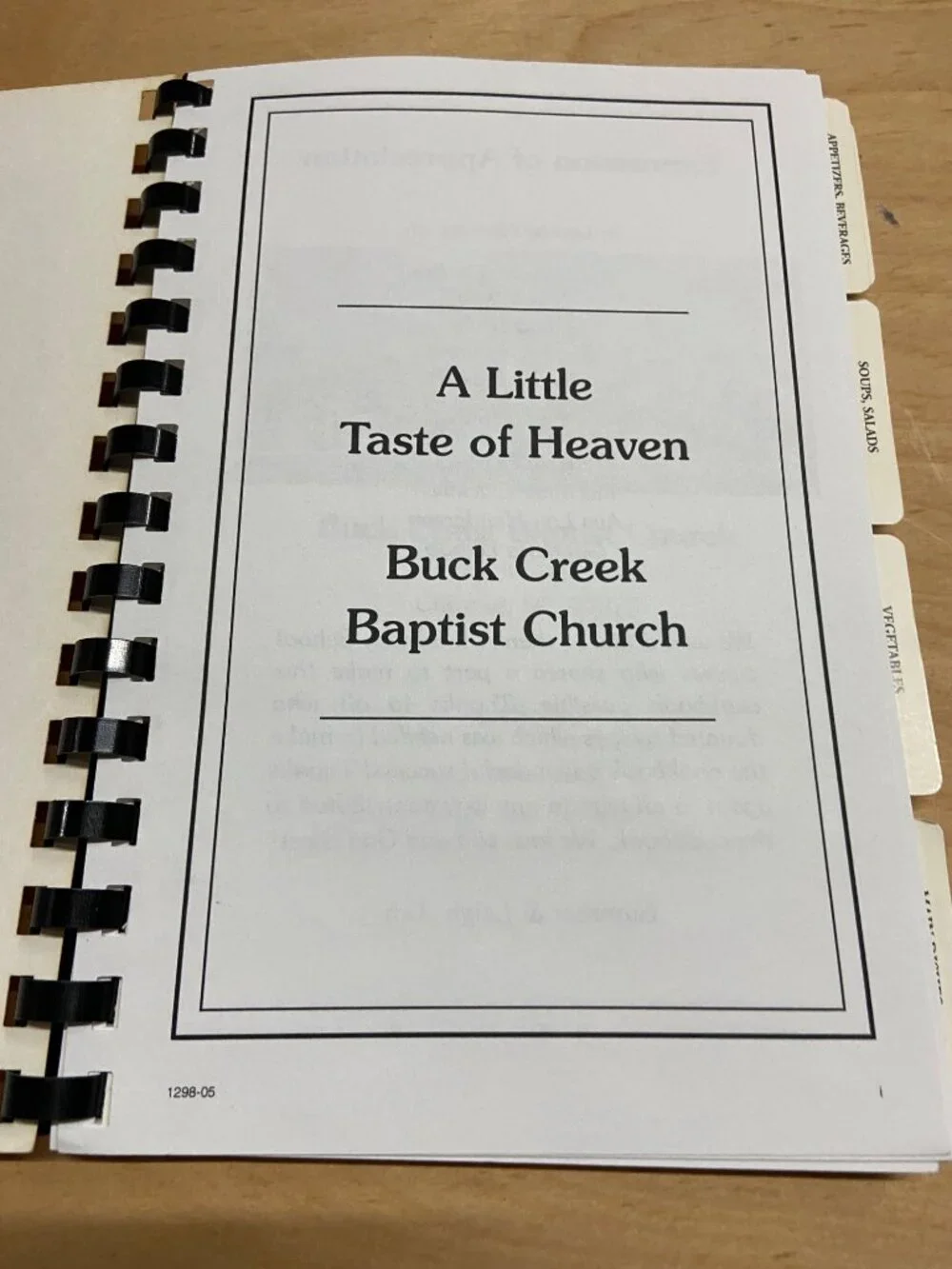 A Little Taste of Heaven Cookbook Church Spiral Community Recipes SC Buck Creek